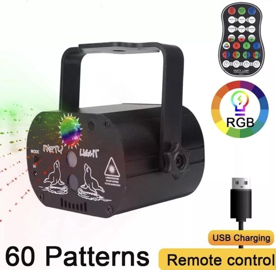 Disco lamp RGB Party Multilaser USB LED Light | incl. extra ingebouwde accu 10-12 uur  | Afstandbediening incl. batterij