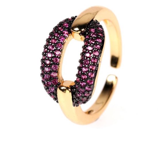 Ring met paarse steentjes | goud gekleurd