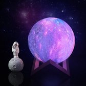 CreateBotics - LED 3D Galaxy Maan Lamp 15 cm - Tafellamp op houten standaard - met Dimfunctie – Draadloos-Oplaadbaar - Inclusief Aanraaksensor