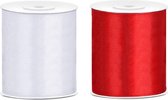 2x rollen satijnlint rood-wit 10 cm x 25 meter - Hobby cadeaulint sierlint