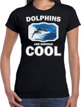 Dieren dolfijnen t-shirt zwart dames - dolphins are serious cool shirt - cadeau t-shirt dolfijn groep/ dolfijnen liefhebber XL