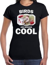 Dieren vogels t-shirt zwart dames - birds are serious cool shirt - cadeau t-shirt pestvogel/ vogels liefhebber L