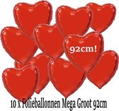 10 x Mega Hart Folie Ballon 92cm | 10 Rode Folieballonnen | Geschikt voor helium of lucht | Valentijn Hart Ballonnen