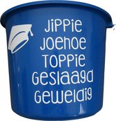 Cadeau Emmer - Jippie joehoe geslaagd - 12 liter - blauw - cadeau - geschenk - gift - kado - diploma
