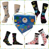 Vrolijke - Happy Look - kleurrijke sokken - Set 4 sokken - Design dieren - Hond - Kat - Ezel - Luxe Giftbox - Gekamde katoen - Maat 36-40