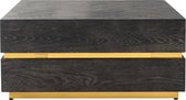 Zwarte houten salontafel met goud metalen onderstel visgraat patroon 90x90 cm (r-000SP35249)