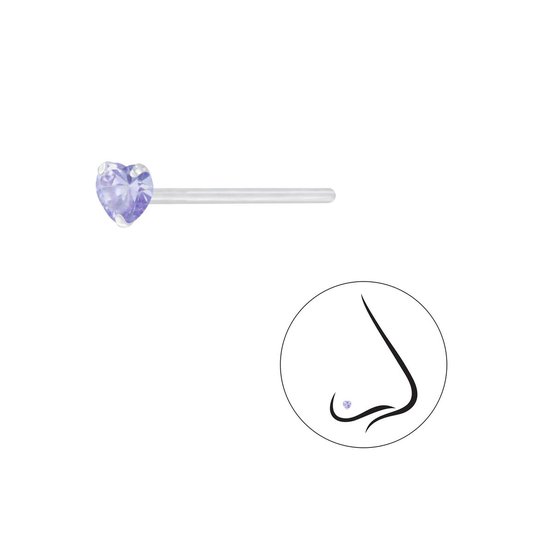 Joy|S - Zilveren hartje neuspiercing 3 mm - mini - zirkonia lavendel paars - 2 stuks