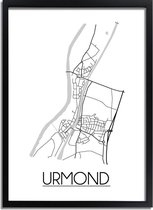 Urmond Plattegrond poster A3 + Fotolijst zwart (29,7x42cm) - DesignClaud