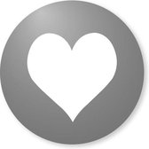 Zilveren ronde sticker met wit hart - 24 stuks - 3,0 cm