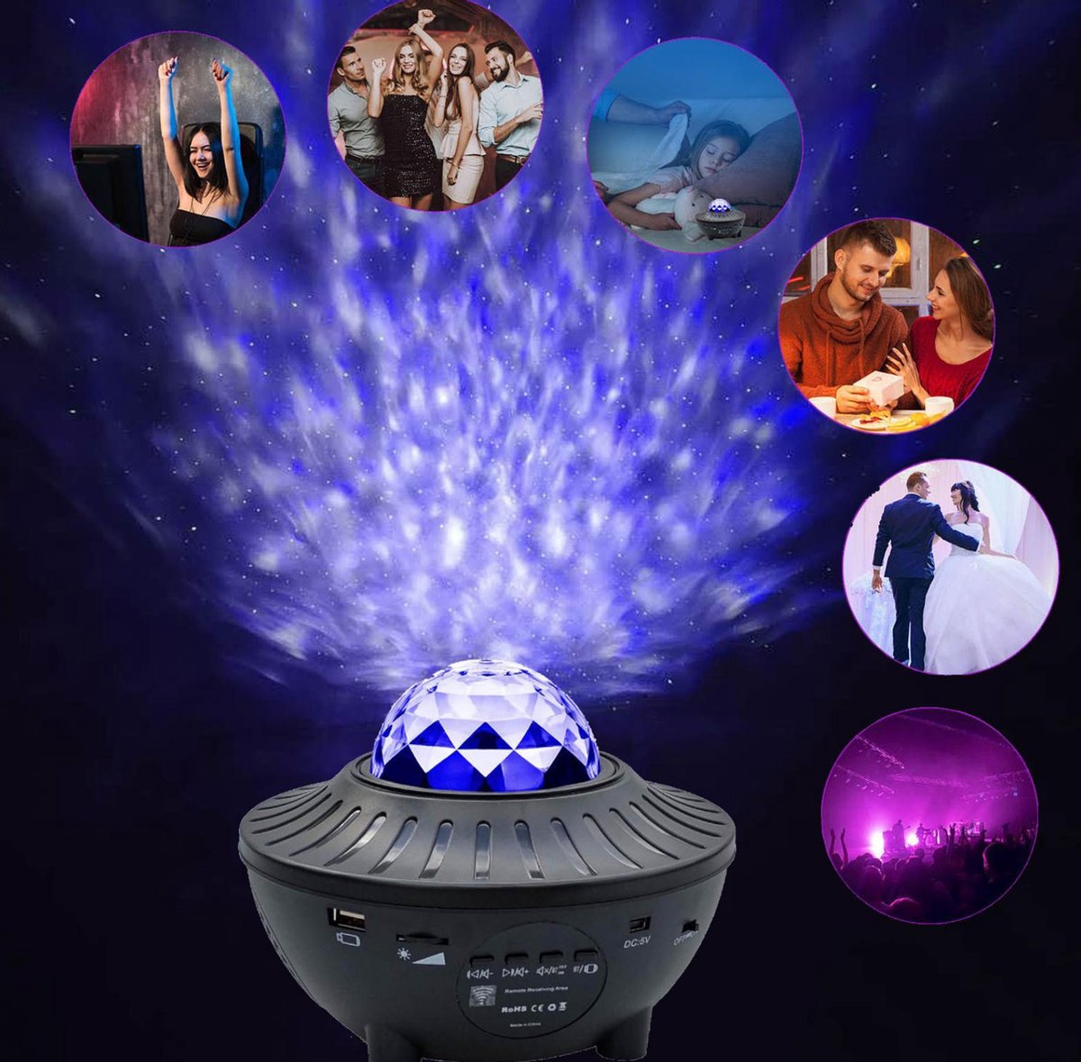 Disco Ball, Boule Disco LED Lumière Disco avec Motif Enétoile, 18