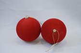 Kerstbal: set van 2: Ø 9 cm: rood fluweel/kunststof