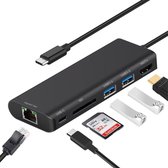 6 in 1 USB C HUB- 2 USB 3.0+ SD card+ HDMI+RJ45+Type-c(PD) port-Gray