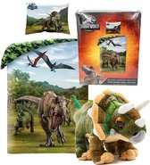 Jurassic World dekbedovertrek Dino-1persoons-140x200-dinosaurus dekbed, incl. Pluche Dino Triceratops