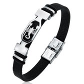 Schorpioen / Scorpio - Leren Armband met Stalen Sterrenbeeld - Astrologie - Zwart - Armband Dames - Armband Mannen - Armband Heren - Valentijnsdag voor Mannen - Valentijn Cadeautje