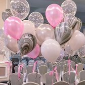 Ballonnen Rose - Wit - Grijs - Marmer ( Zwart-Wit) - Transparant ster print | 9 stuks | Baby Shower - Kraamfeest - Verjaardag - Geboorte - Fotoshoot - Wedding - Birthday - Party -