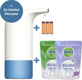 Foam dispenser voordeelset | Contactloos met sensor | Staand | Wit | 2x 200ml Dettol foamzeep | Geuren mix | Inclusief 3x AA batterijen | Zeepdispenser