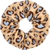 Zachte scrunchie/haarwokkel met luipaard/panter print, beige/lichtblauw