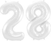 De Ballonnenkoning - Folieballon Cijfer 28 Wit Metallic Mat - 86 cm