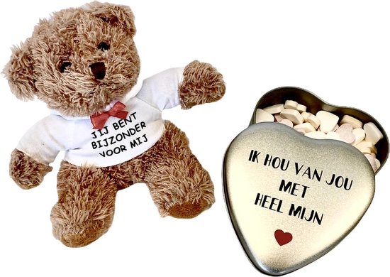 Onze onderneming Shipley Omgekeerde Mini Teddybeer (13 cm) en Snoepblikje | set van 2 | Valentijn Cadeau |  Valentines Day... | bol.com