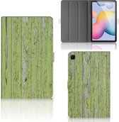 Tablethoes Geschikt voor Samsung Galaxy Tab S6 Lite | Tab S6 Lite 2022 Hoesje met Standaard Green Wood