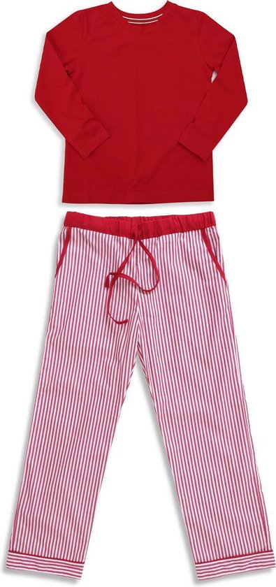 Pyjama Filles La- V avec pantalon en coton rayé Rouge 140-146
