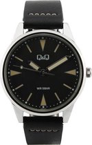 Q&Q heren horloge met zwart lederen band QB90J302