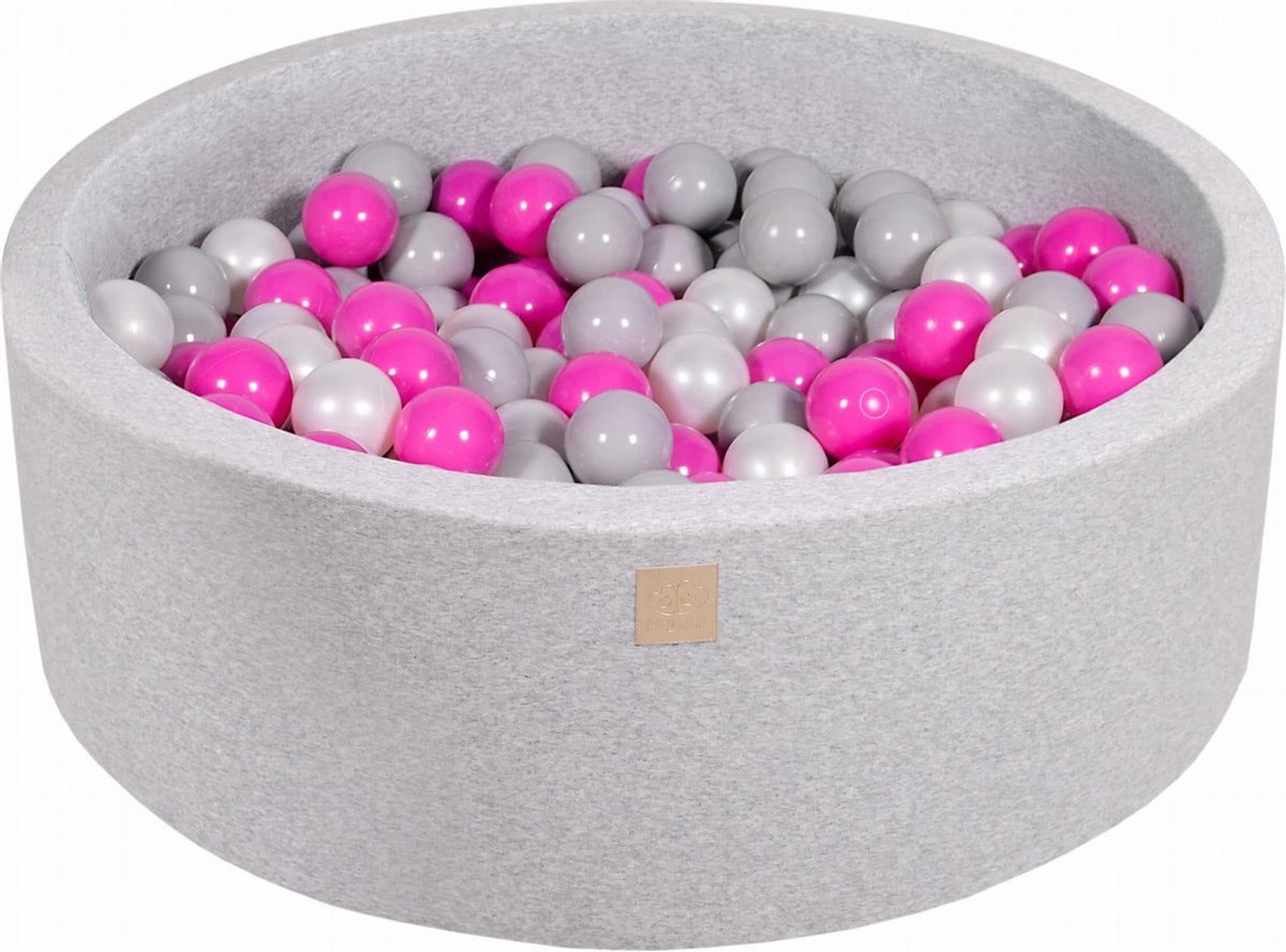 Afbeelding van product MeowBaby® Ronde Ballenbak set incl 200 ballen 90x30cm - Licht Grijs: Donker Roze, Grijs, Wit Parel