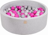 MeowBaby® Ronde Ballenbak set incl 200 ballen 90x30cm - Licht Grijs: Donker Roze, Grijs, Wit Parel