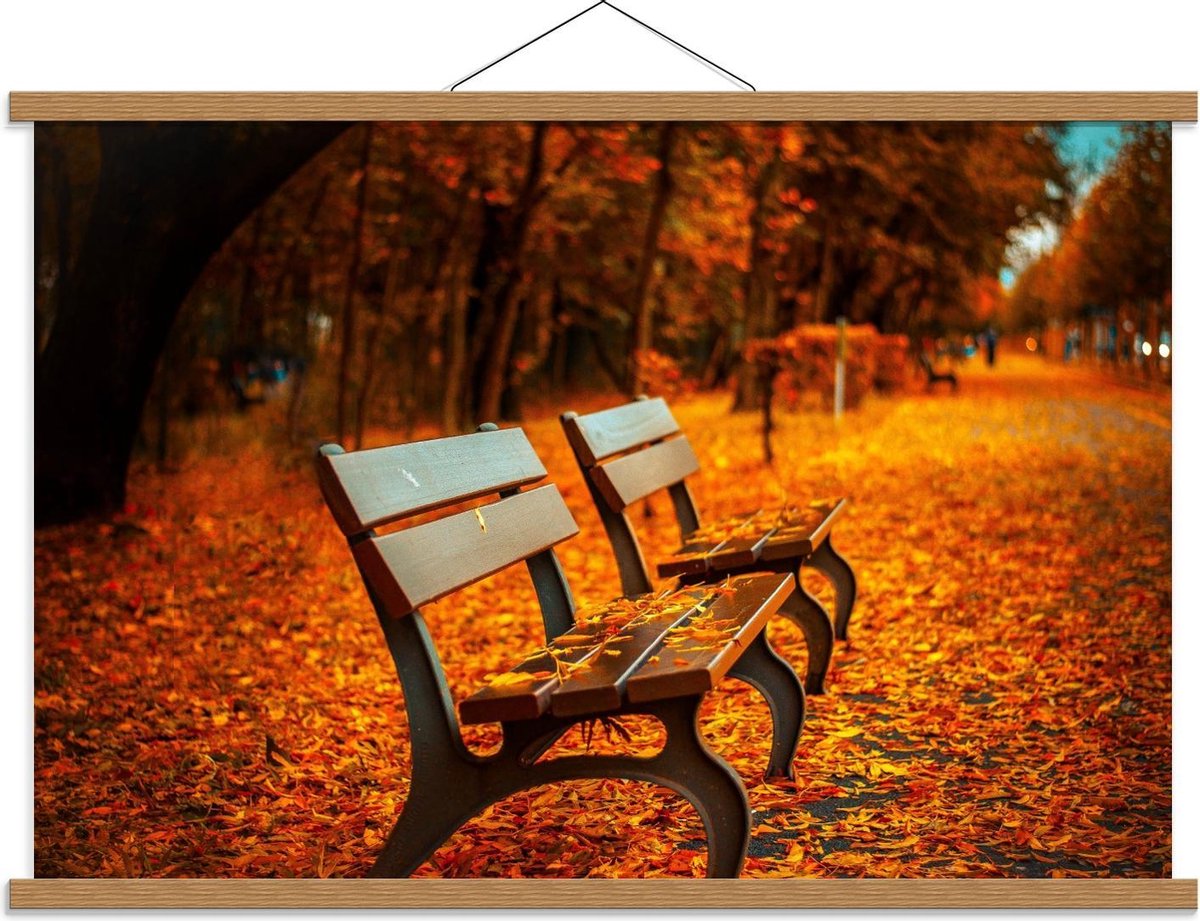 Schoolplaat – Bakjes tussen Herfstbladeren - 90x60cm Foto op Textielposter (Wanddecoratie op Schoolplaat)