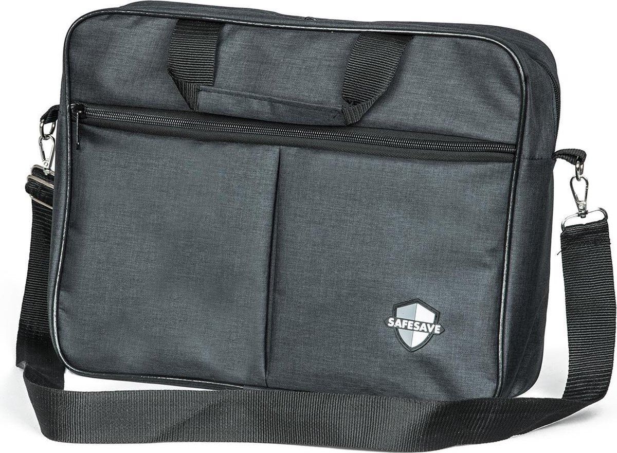 SafeSave laptoptas - Waterdichte schoudertas voor laptop met usb aansluiting – aktetas – computertas – usb ingang – 15.6 inch - grijs