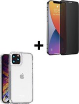 iPhone 12 Pro Max Hoesje - iPhone 12 Pro Max Privacy Screenprotector - iPhone 12 Pro Max Hoesje Transparant Siliconen Case + Privacy Screenprotector