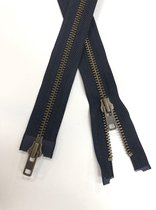 YKK rits, dubbel deelbaar oud messing 75 cm donkerblauw