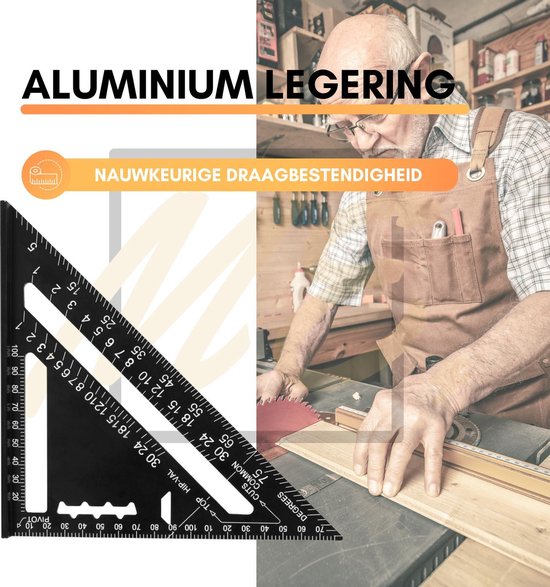 Omnium - Carré - Driehoek métrique - Speed Square - Crochet d'écriture - Crochet de bloc - Crochet à onglet - Triangle de mesure 5 en 1 - Zwart