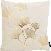 Velvet Ginkgo Cream Kussenhoes | Fluweel - Polyester | 45 x 45 cm | Crème - Goud