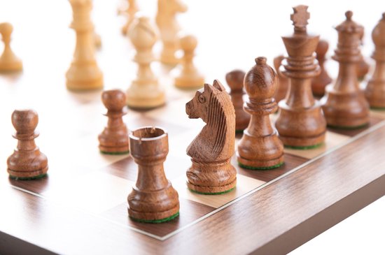 Thumbnail van een extra afbeelding van het spel Luxe ingelegd  schaakbord 40x40 met schaakstenen hout / blank hout