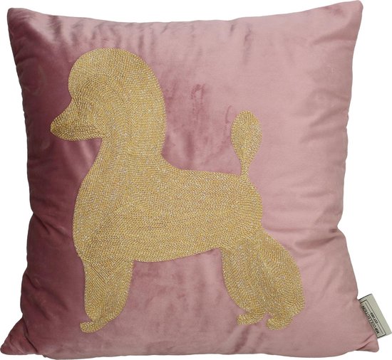 Sierkussen Poodle Big Pink Gold Velvet 45x45cm | Kussen poedel roze en goud - LOFT030
