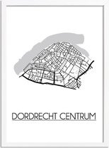 Dordrecht centrum Plattegrond poster A4 + fotolijst wit (21x29,7cm) - DesignClaud