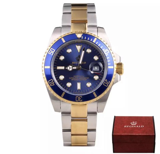 Reginald Horloges – Gold Blue- Horloge mannen – Luxe Design – Heren horloge – 40 mm – Roestvrij Staal – Waterdicht – Schokbestendig – Geschenkset
