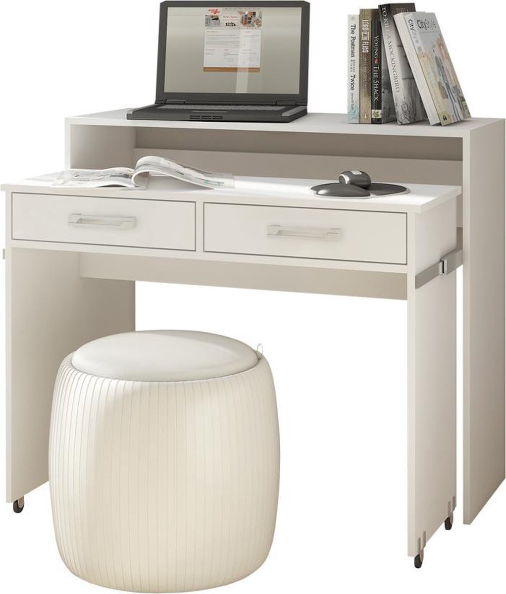 Maison's Bureau - Bureau - Uitschuifbaar - Modern Bureau - Ruimtebesparende meubels - Bureau wit - Wit mat - 85x98x36