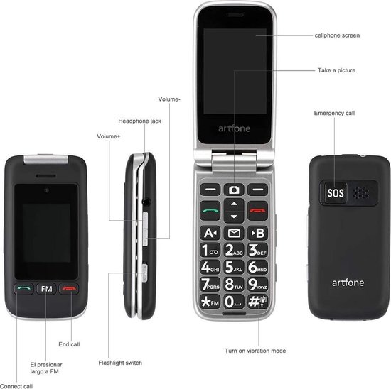 Téléphone Portable pour Personnes âgées ARTFONE C10 - Double LCD