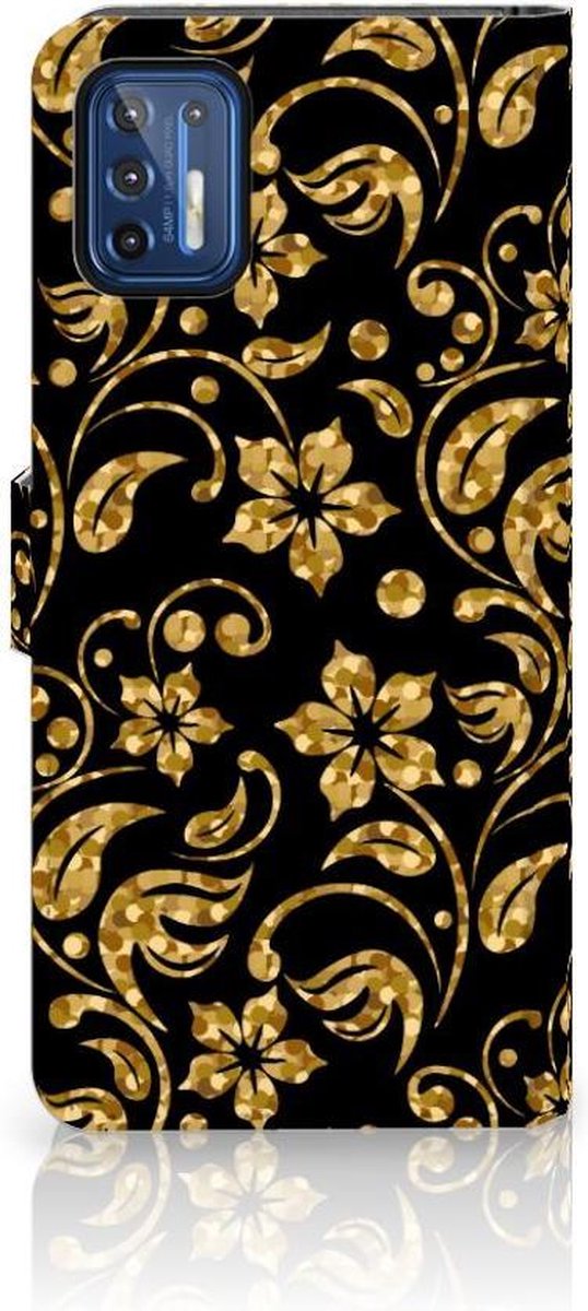 Motorola Moto G9 Plus Hoesje Gouden Bloemen