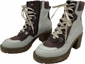 La Pèra Ecru Leren Veterboots Vrouwen Enkellaars met hak ecru/bordeaux - Maat 39