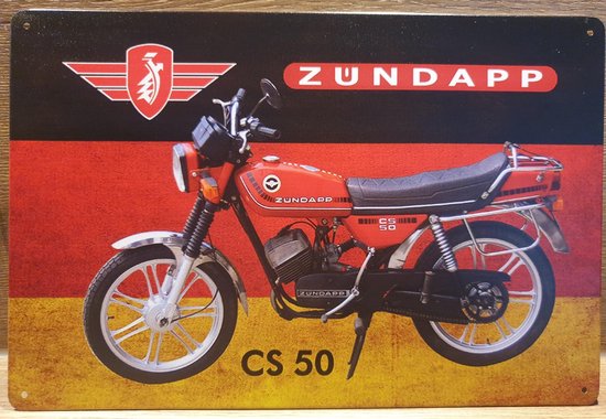 Zundapp CS50 Zündapp bromfiets Reclamebord van metaal METALEN-WANDBORD - MUURPLAAT - VINTAGE - RETRO - HORECA- BORD-WANDDECORATIE -TEKSTBORD - DECORATIEBORD - RECLAMEPLAAT - WANDPLAAT - NOSTALGIE -CAFE- BAR -MANCAVE- KROEG- MAN CAVE