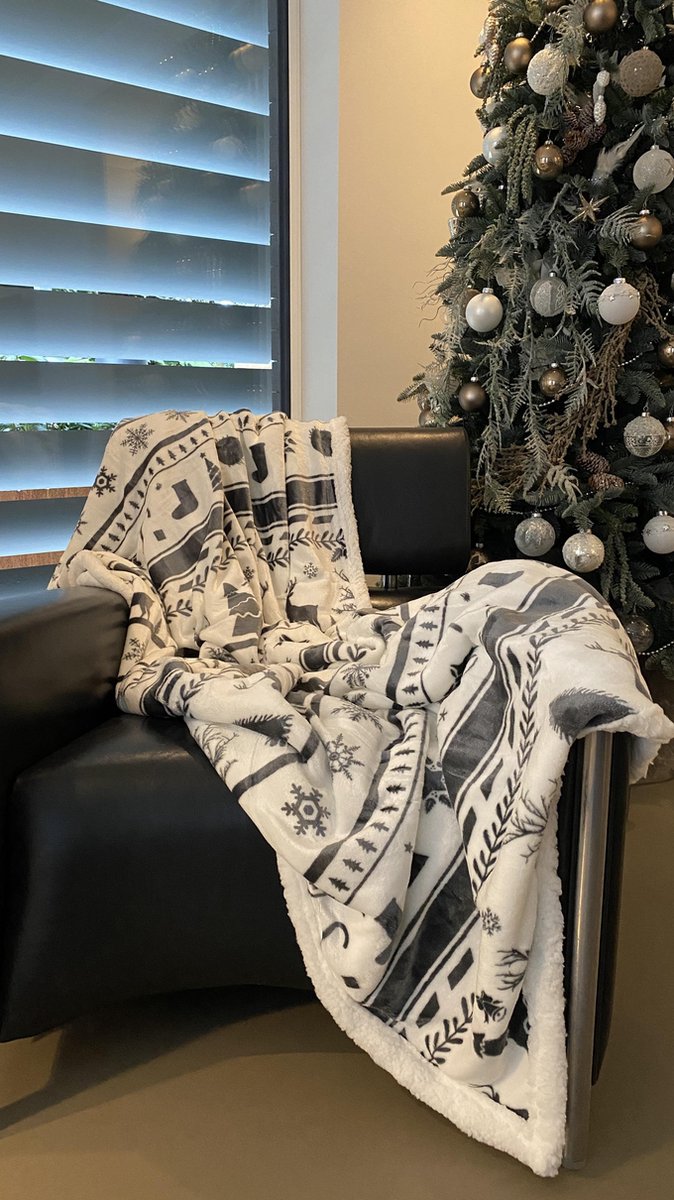 Kerst plaid/deken wit/grijs bedrukt super zacht warm fleece 150x200 cm