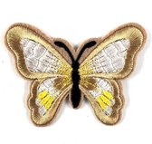 Vlinder Strijk Embleem Patch Licht Beige 7 cm / 5.5 cm / Beige Wit