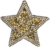 Goudkleurige Crystal Ster Strijk Patch Met Zilverkleurige Strass Steentjes 7 x 7 cm