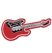 Gitaar Strijk Embleem Patch Rood 10 cm / 4.5 cm / Rood Wit Zwart