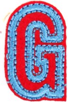 Alfabet Letter Strijk Embleem Patches Rood Blauw 3 x 2 cm / Letter G