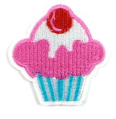 Cupcake Met Roze Glazuur En Kers Strijk Patch 5 cm / 5.2 cm / Roze Wit Blauw