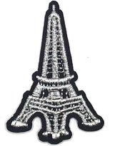 Eiffeltoren Parijs Paris Strijk Embleem Patch Zilver 5 cm / 7.4 cm / Zilver Zwart
